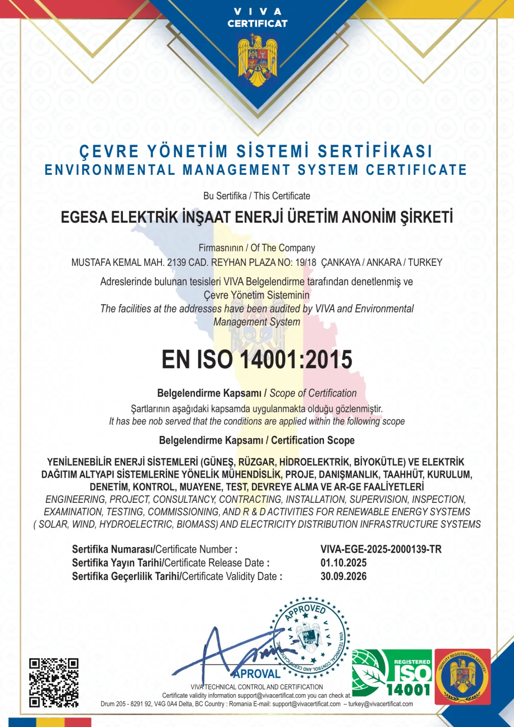 ISO 14001:2015 Sistem upravljanja zaštitom životne sredine sertifikası