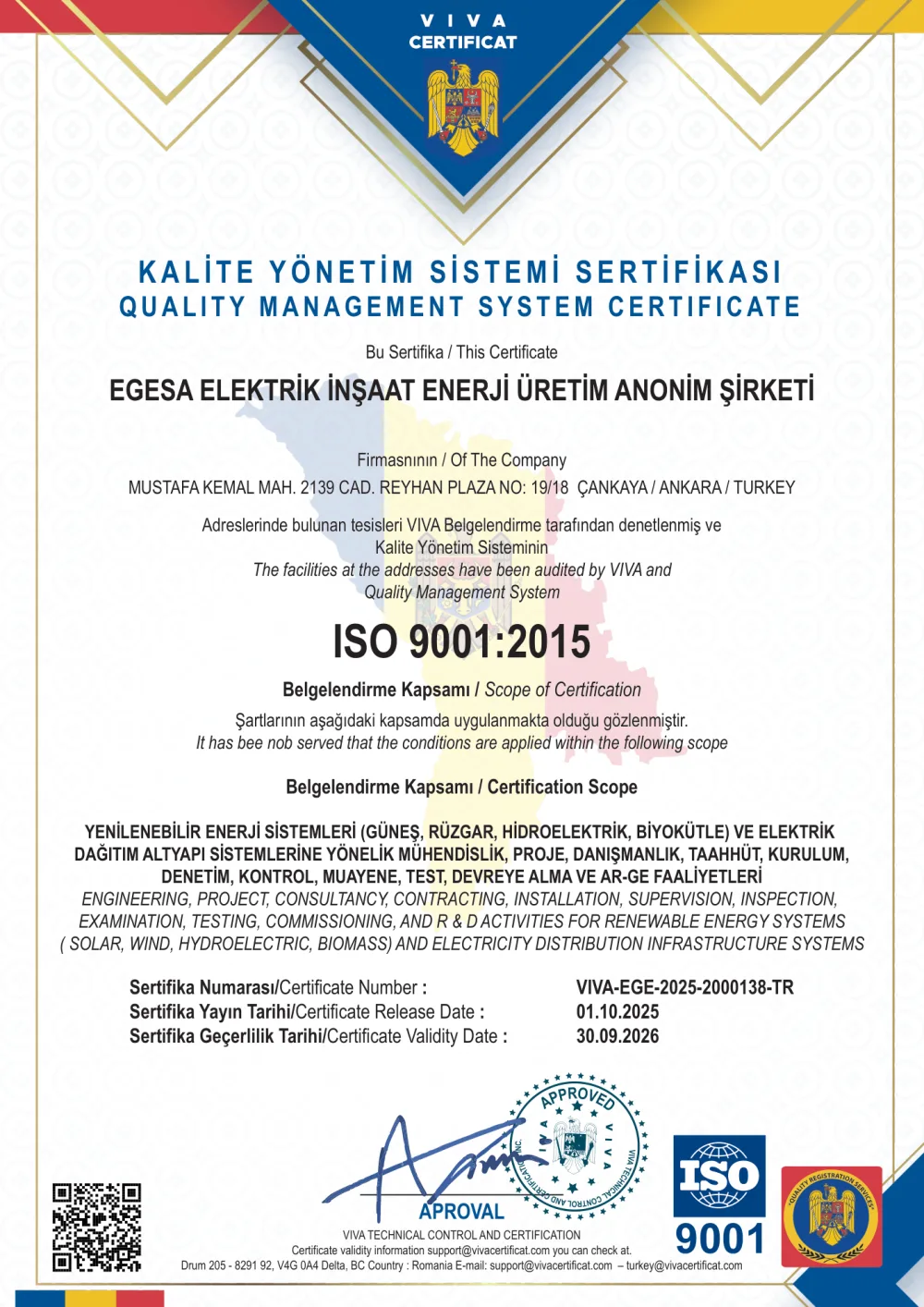 ISO 9001:2015 Sistem upravljanja kvalitetom sertifikası